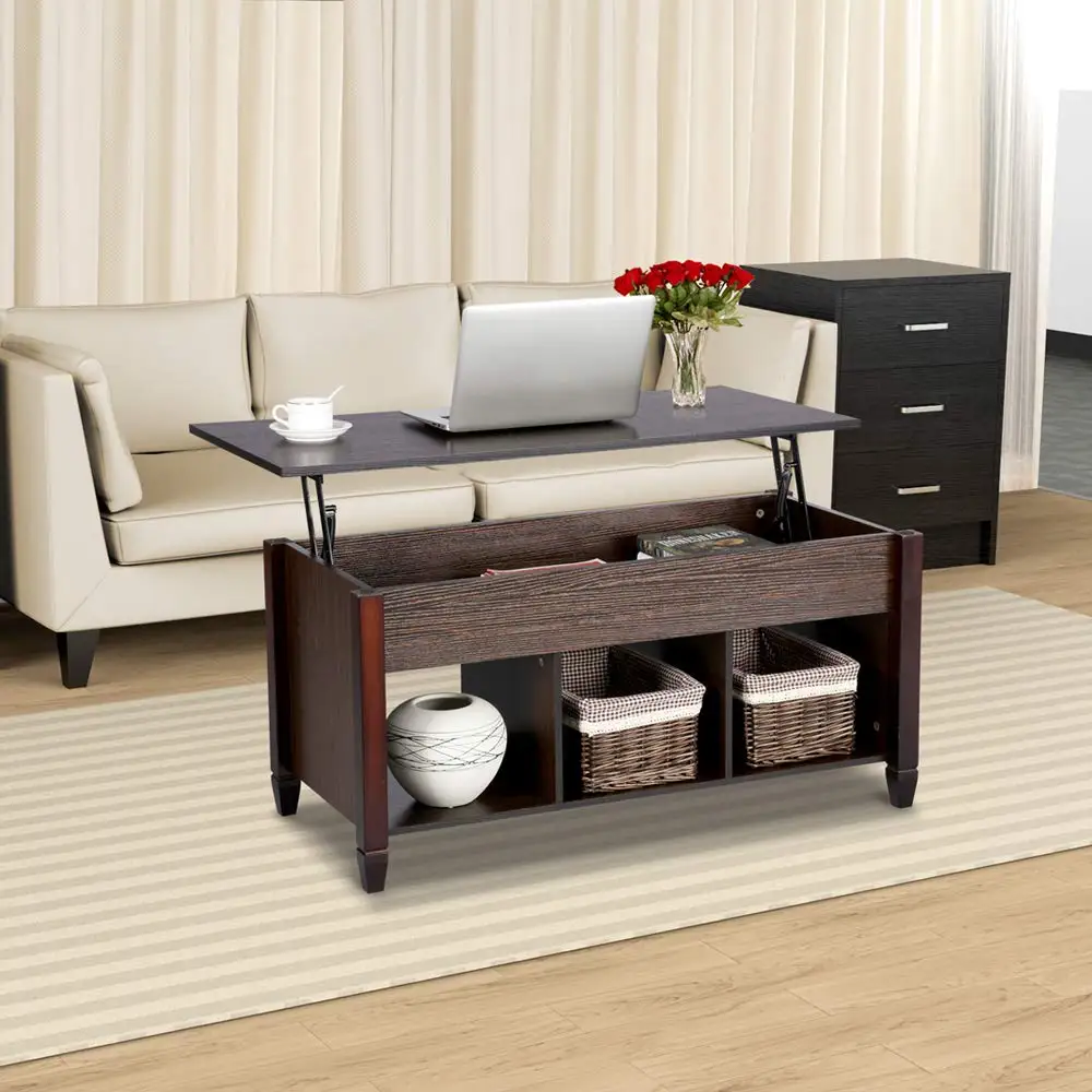 
hot sale living room furniture modern extendable lift up top wood coffee table with storage compartment shelf 