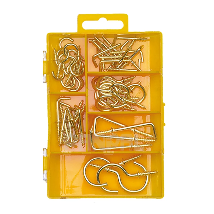 China Decorative Hardware 50PC Brass Plated Cup Hook with Square Hook in PP Box Package