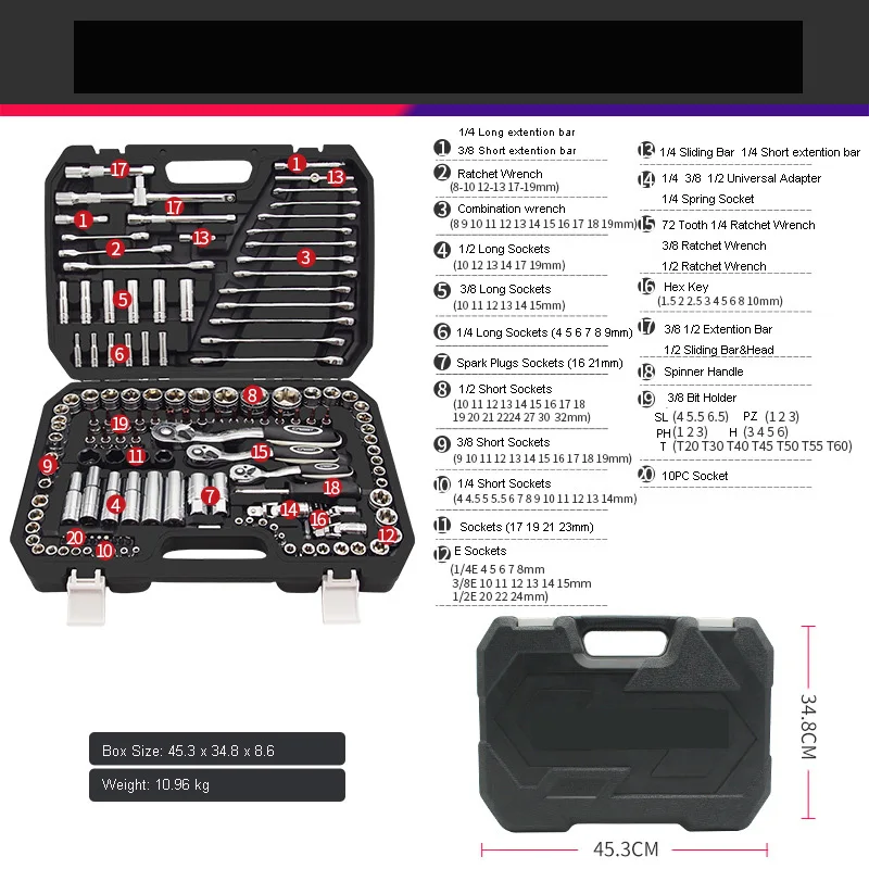 72 Tooth Other Vehicle Tools Ratchet Wrench Spanner Auto Car Repair Universal Hardware Hand Tools Drive Socket Set