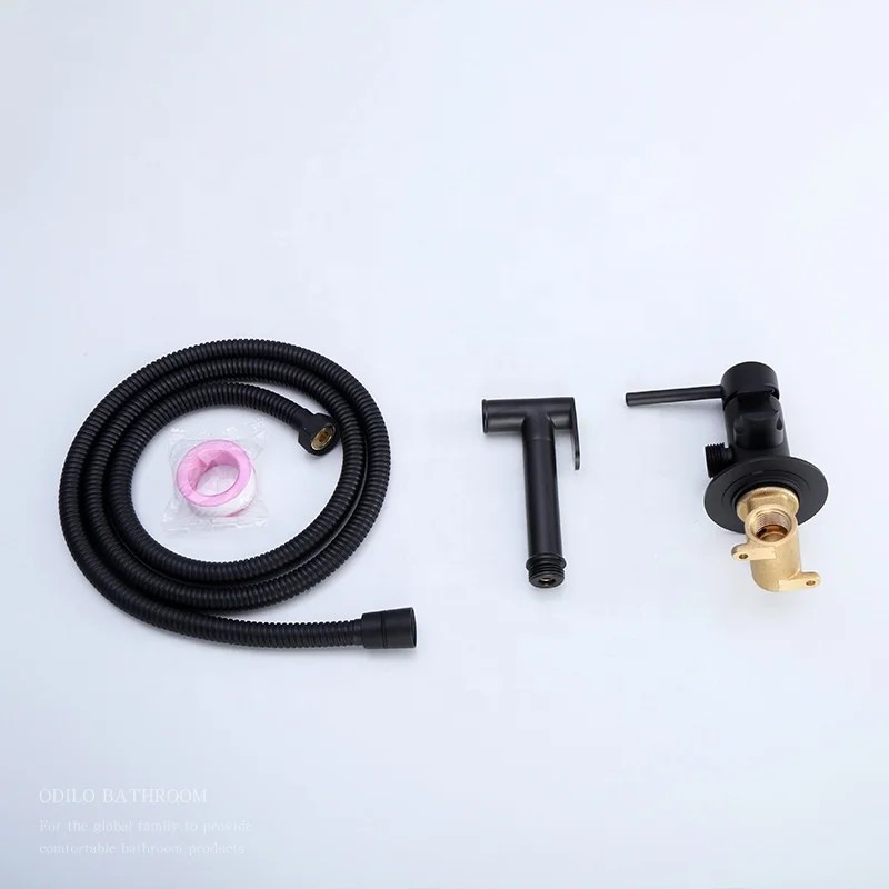 High Quality Brass Toilet Hand Held Bidet Matte Black Hot Cold Faucet Valve With Holder Bracket