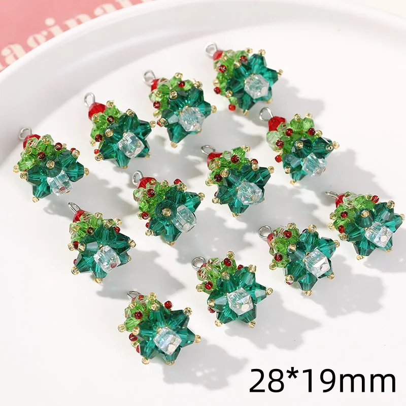 Simple 28*19mm Colorful Glass Beaded Beads Cute Handmade Christmas Tree Charm Pendant For DIY Bracelet Jewelry Accessories
