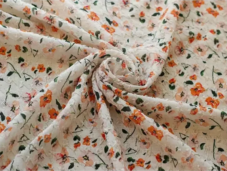 New Spring and Summer Chiffon Floral Print Dress Fabric 30d Breathable Three-dimensional Embossed Bubble Crumpled