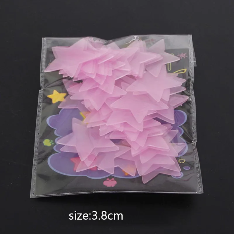 Amazon hot sale 50pcs/bag 3.8cm Fluorescent Wall Stickers luminous Bright Glow In The Dark Star Wall Sticker