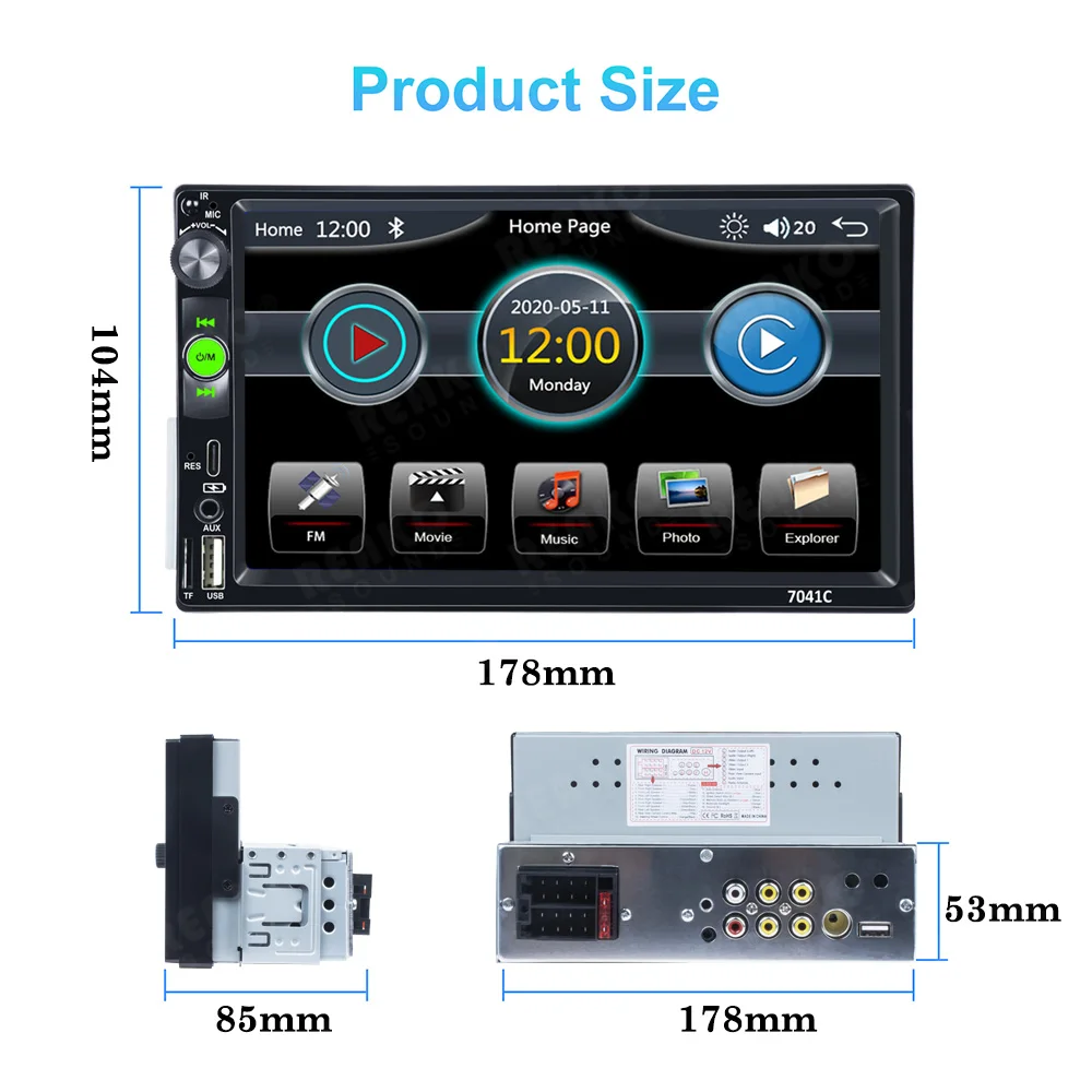 New Design Universal MP5 Auto Player Car Radio 7 Inch Stereo With Carplay Mirror Link FM BT 7 Color Button Backlight