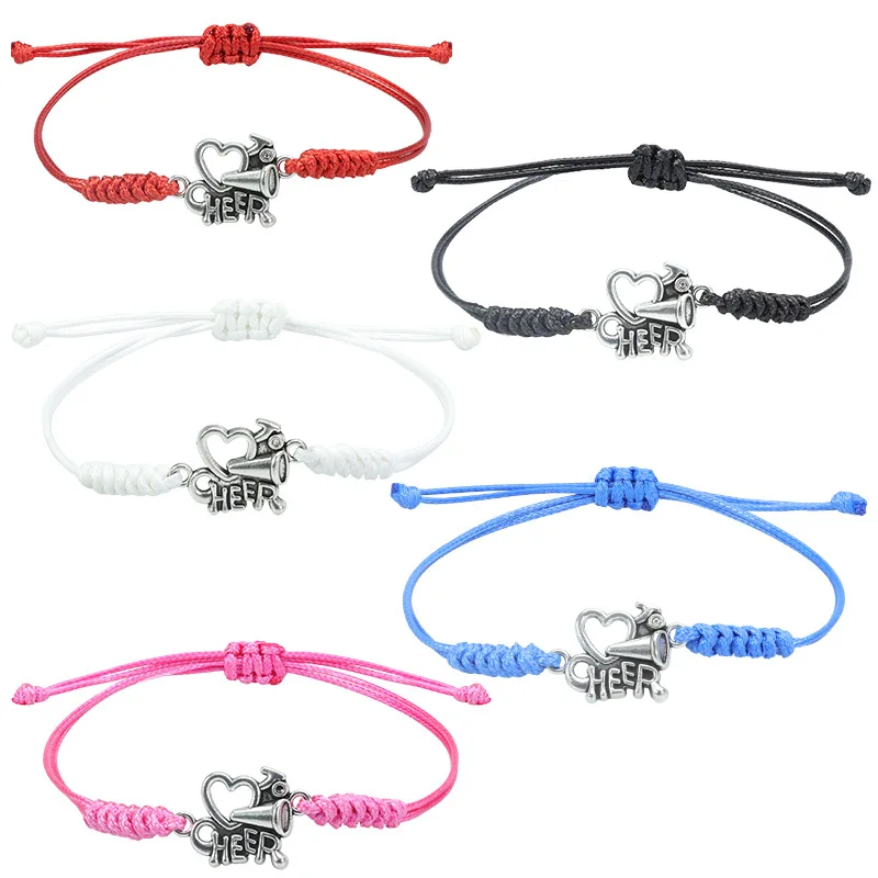 New Popular Style Cheerleading Woven Bracelet Sports Cheer Refueling Waxed Thread Textile Handmade Bracelet
