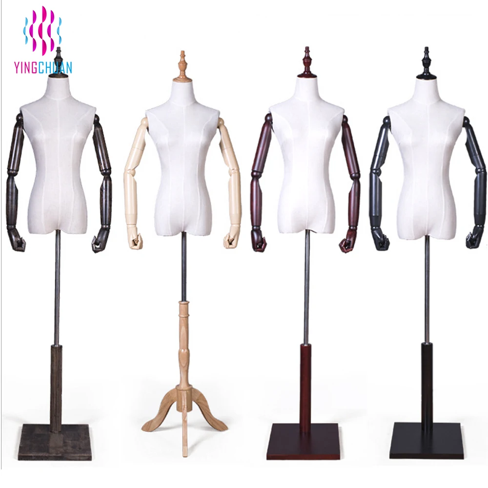 Wholesale half body foam dress form mannequin with wooden arms