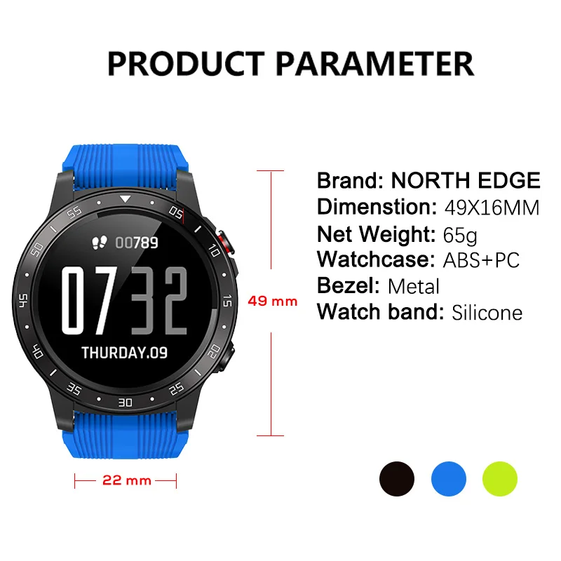 NEW NORTH EDGE Smart Sports Health Watch GPS Blood Pressure Heart Rate Altitude Air Pressure Compass BT Phone Smart Watch