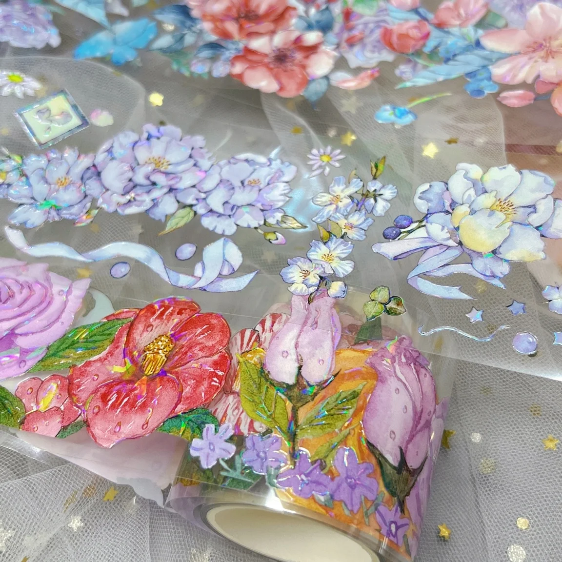 Donghong customized designs beautiful holographic foil flower PETwashi tape set for planner