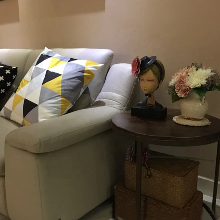 Metal frame solid wood top industrial corner round vintage table round end table for living room home furniture