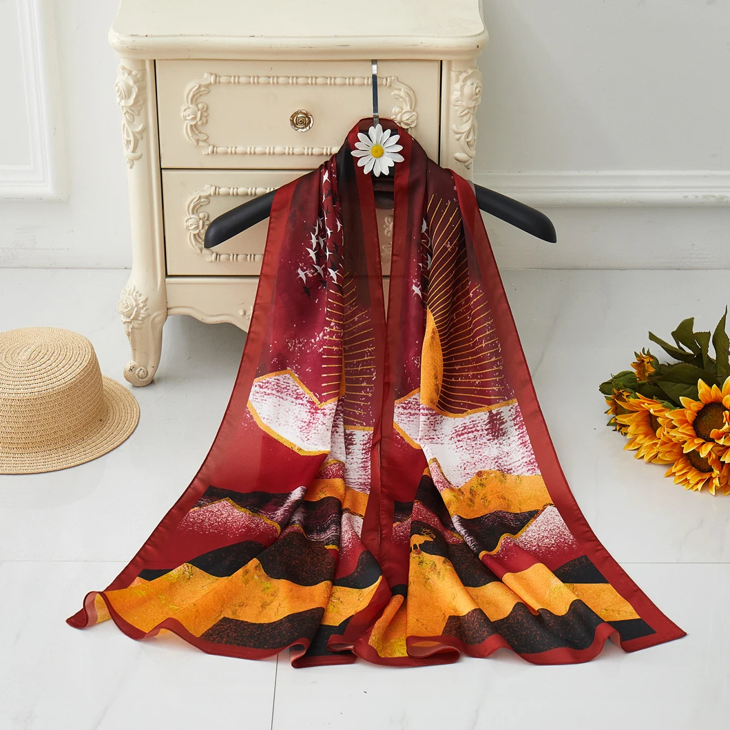 Wholesale Custom Digital Screen Printed Silk Scarf Printing Head Accessories Satin Hijab Scarf For Women Scarves & Shawls