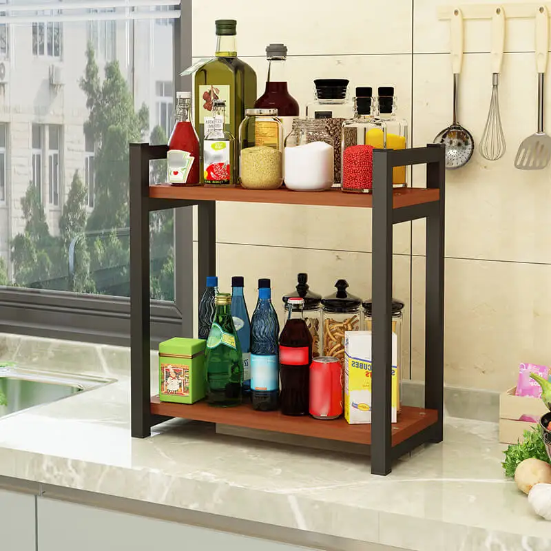 
Hot Sale 2 Layer Microwave Oven Wooden Shelf Spice Shelves Kitchen Storage Rack 