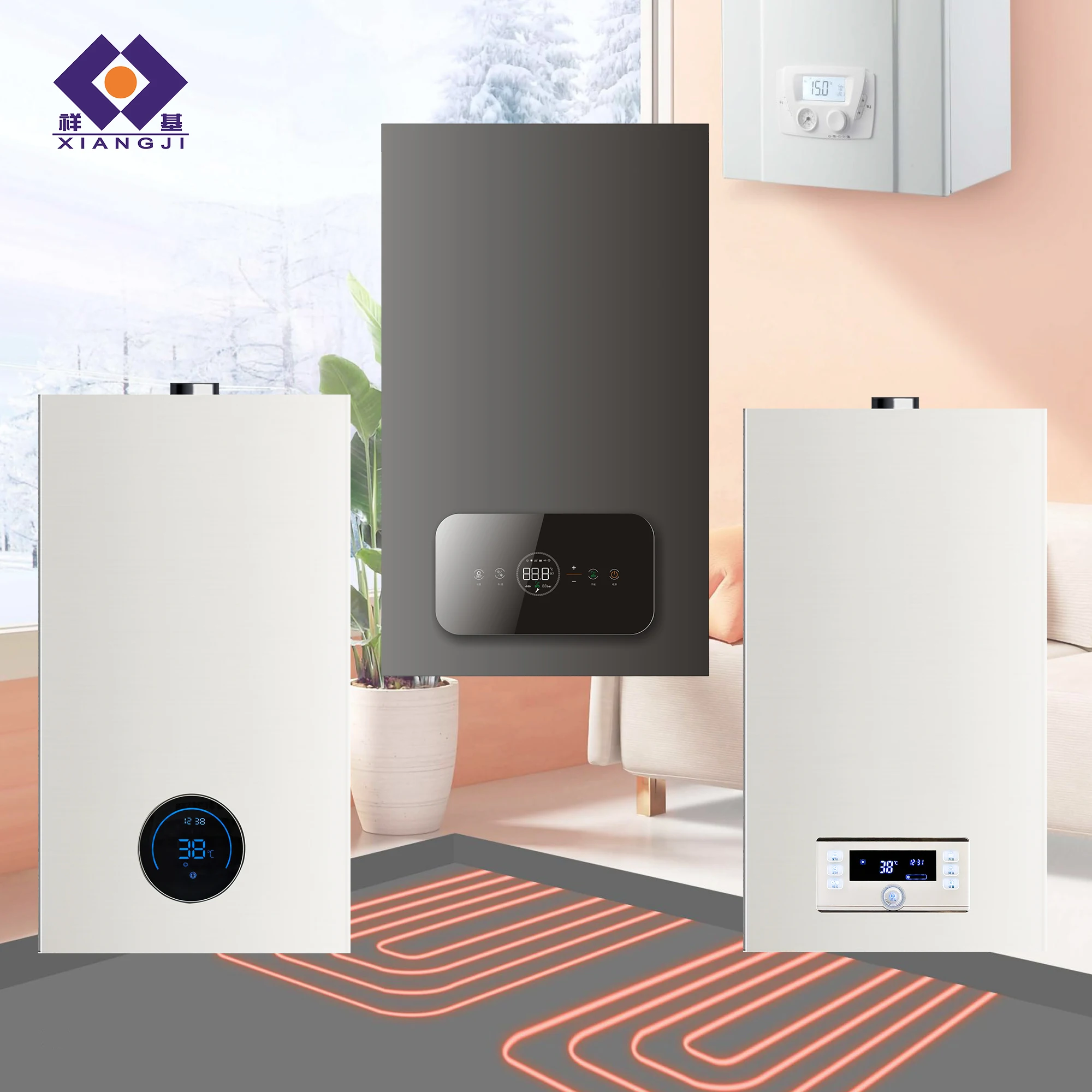 24KW Combi Boiler Indoor Home Thermostatic Heating System with Tankless Storage Electric Power Source Natural Gas Steel Housing