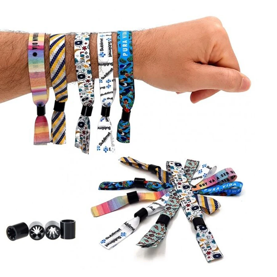 Custom Sublimation bracelet with Logo Print Promotional Sports Wrist Bands Polyester Fabric woven festival wristband For Event