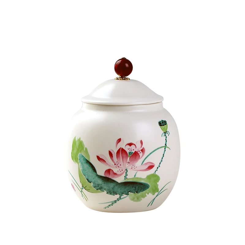 
Factory direct selling blue and white ceramic tea pot sealed storage tank high-grade gift custom tea jar set 