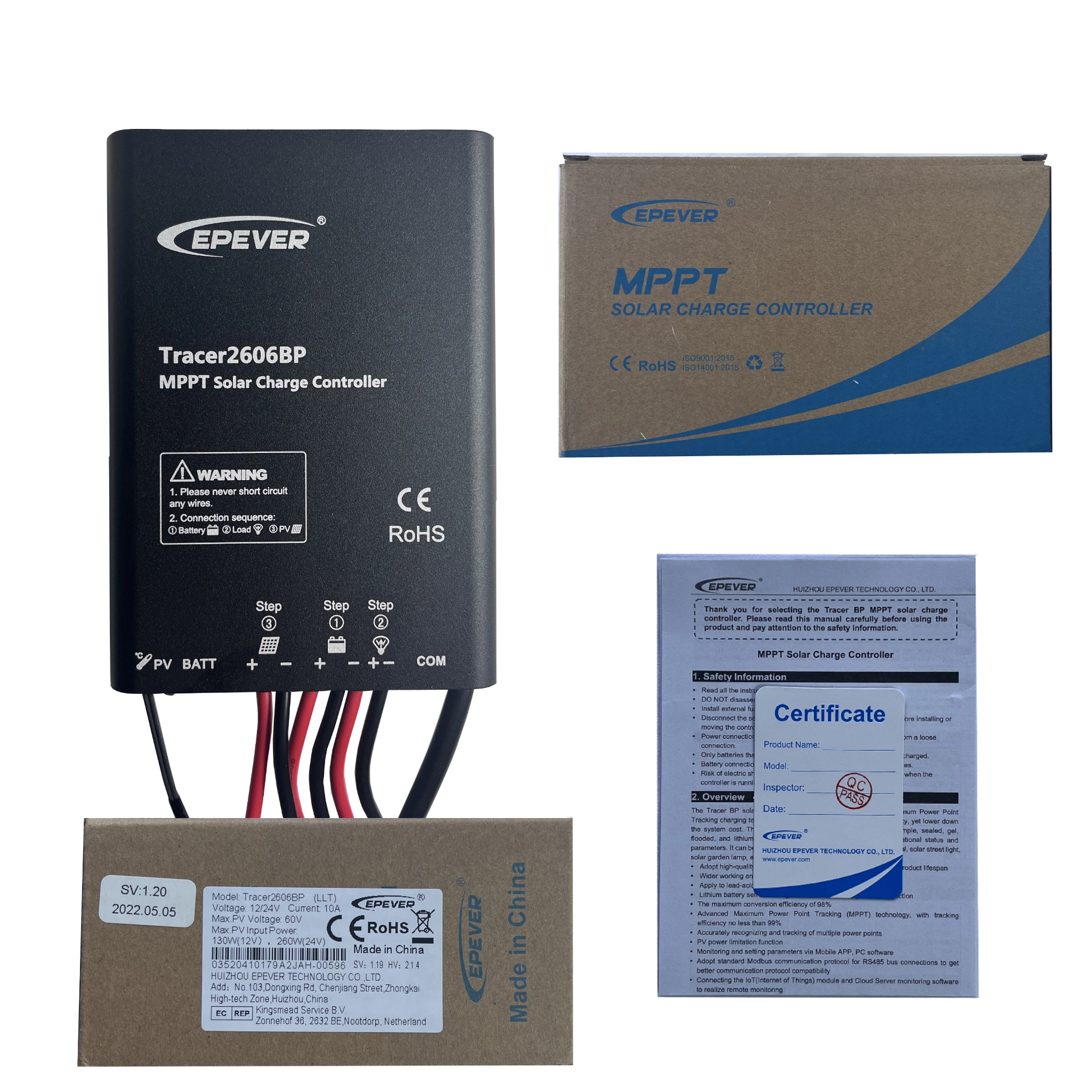 EPEVER Tracer2606BP Waterproof IP68 Outdoor Use Aluminum Case MPPT Solar Charge Controller 10A With USB Cable