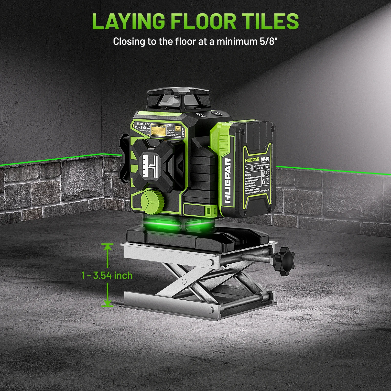 Huepar W04CG 4D Green Laser Level 16 Lines Self-Leveling Tiling Floor Laser Tool