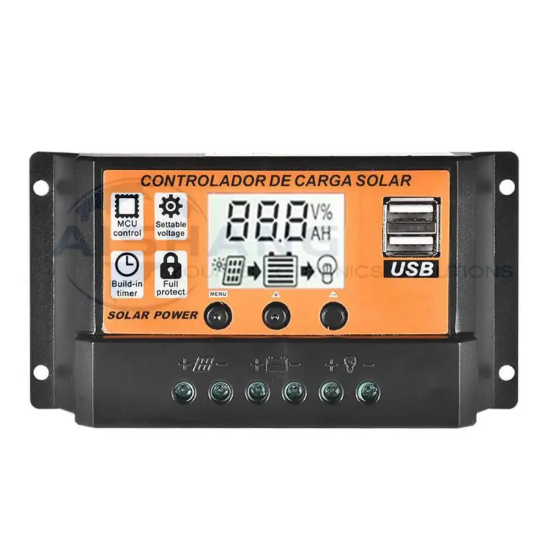 10A 20A Automatic LCD Dual USB Solar Panel Regulator 12V24V Solar Charge Controller