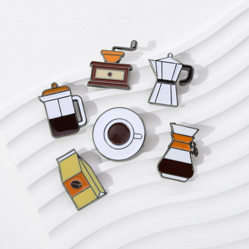 Coffee Shop Tools Enamel Pin Brooch Badge Metal Bean Bottle Cup Grinder Jewelry Friends Lapel Clothes Hat Bag Gift