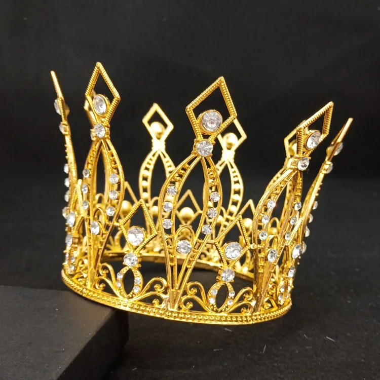 Wholesale Gold Beauty Round Pageant  Tiara  Flower Crown Full Circle Mini Cake Topper Crown For Birthday