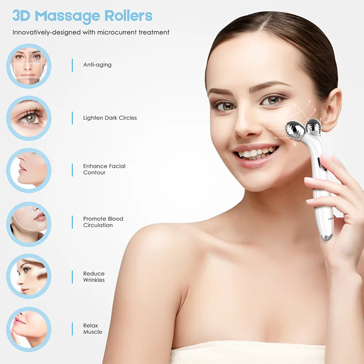 New released mini microcurrent face lift 3d roller v face massage