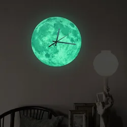 Wall Clock Mute Children Room Luminous Moon Sticker  Fluorescent Kids Clocks  Home Decor Wall Watch For Childrens Christmas Gift