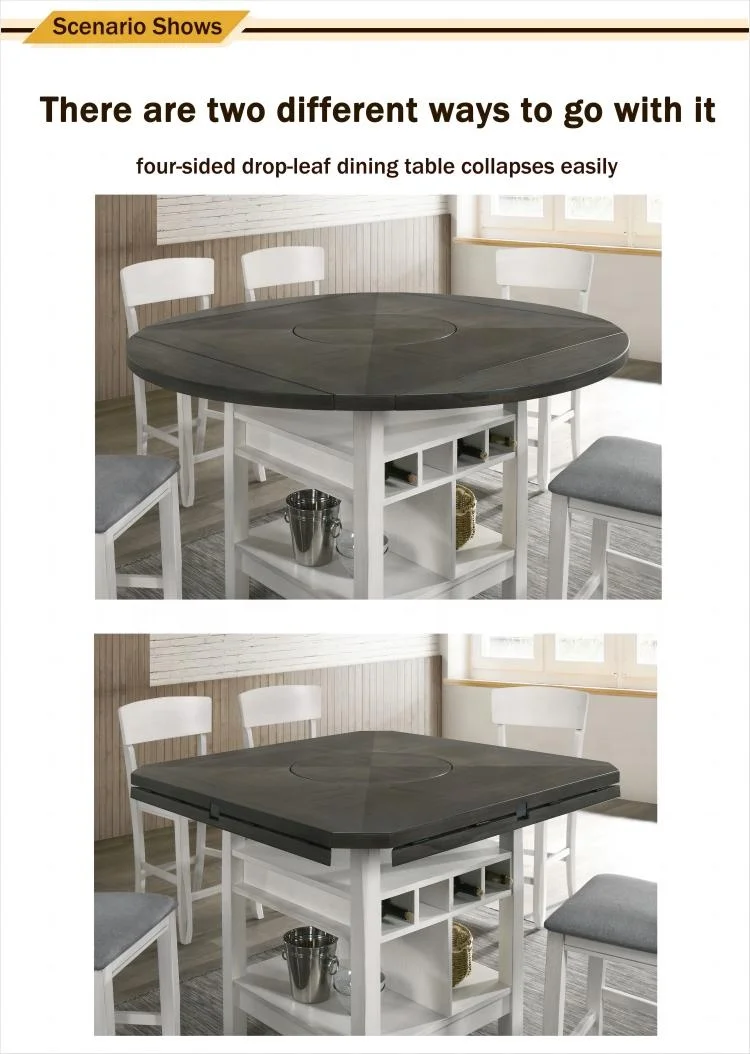 US warehouse in stock Solid wood four-sided drop-leaf easy to collapse dining table with storage for home restaurant Villa use