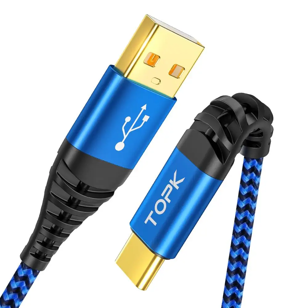  TOPK AN24 1 м (3 3 фута) 3A QC3.0 позолоченный нейлоновый Плетеный USB кабель для передачи данных Type C Iphone Samsung зарядное