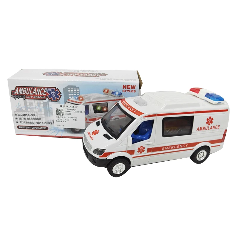 Felisu Large Friction Powered Rescue Ambulance 1:16 Toy Emergency Vehicle w/ Lights and Sounds
