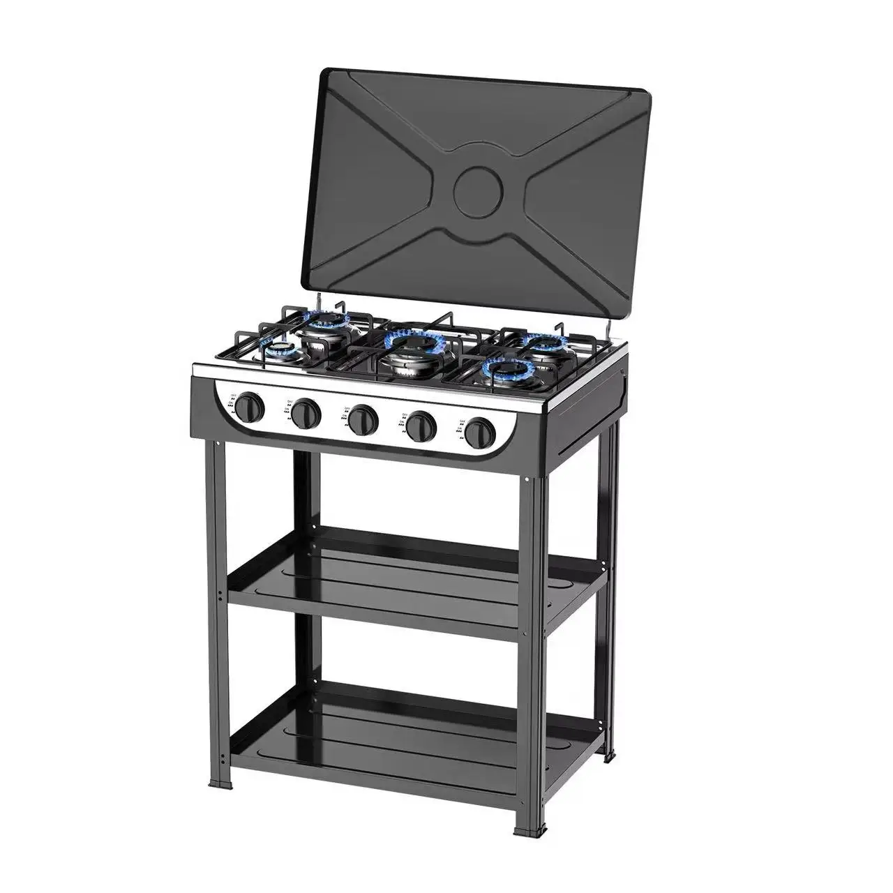 Premium Free-Standing 5-Burner Gas Cooktop Best Value Cast Iron Kitchen Cooking Stove with LPG Gas Enamel Burner Cap