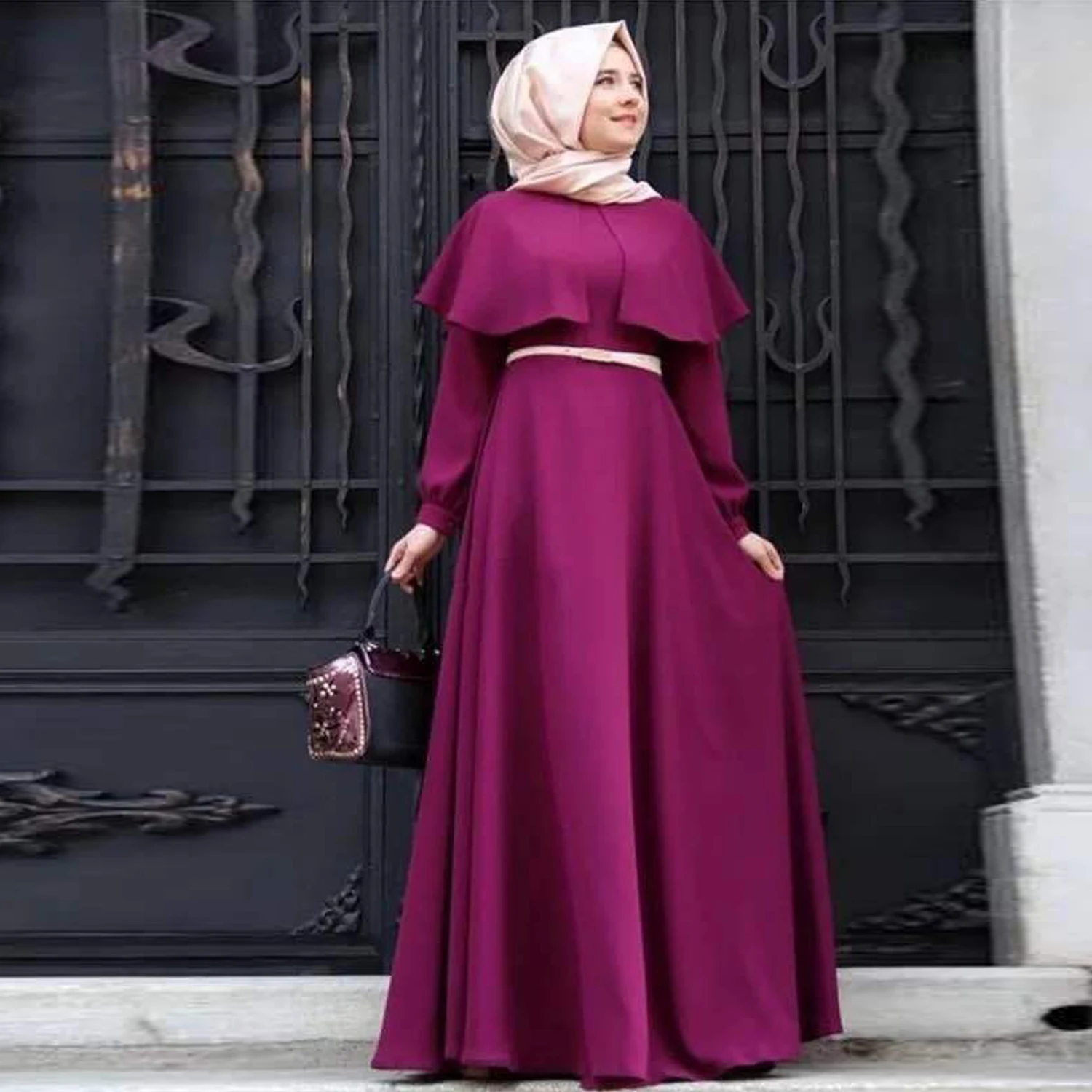 Manufacture Muslim Women Clothing Plain Satin Dress Islamic Dubai Women Layer Muslim Dresses