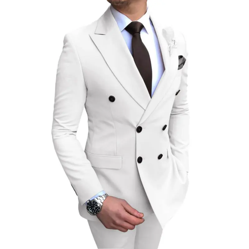S8591F    2024   New Slim-Fitting Plus Large Size Cotton Business Leisure Suit Two-Set Wedding Banquet Suit for Men