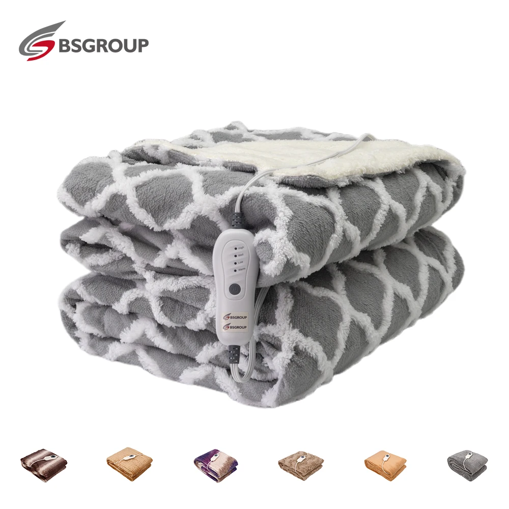 Soft Flannel Fleece Heated Blanket Machine Washable PTC+NTC Overheat Protection Electric Heated Blanket For Winter