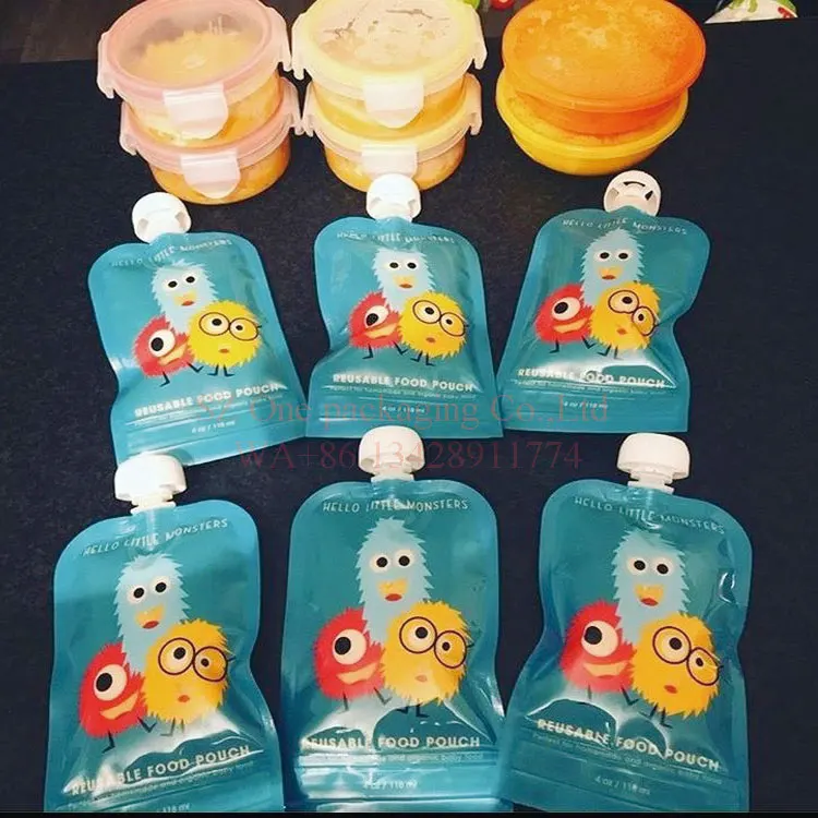  food grade BPA free reusable double leak proof zipper 4oz 5oz baby fruit puree plastic packaging spout