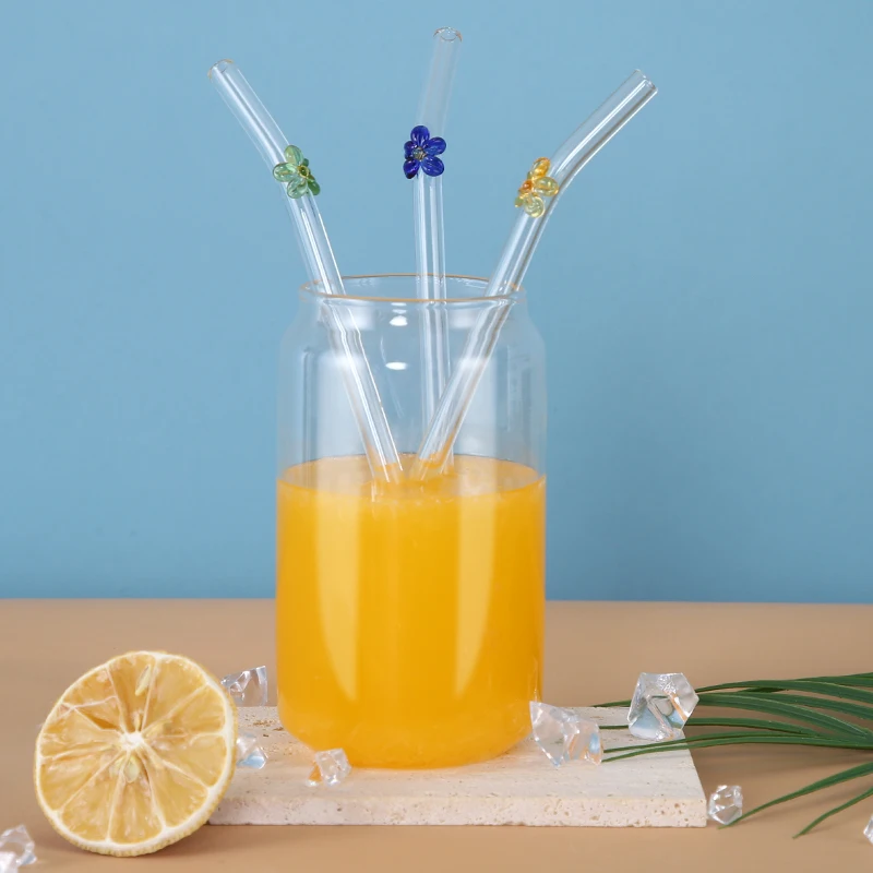 Handmade high Borosilicate Food safe Glass Reusable flower Straws flower tube animal straws glass straw Drinkware Accessories