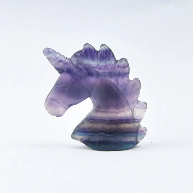 2inch Fluorite Crystal Unicorn Figurines Ornament Hand Carved Unicorn Crystals Reiki Horse Statue for Room Decor Gift