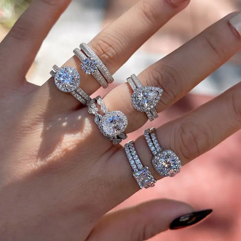 FFT Cheap buy 18K white gold diamond 3-layer square luxury rings jewelry women natural diamond ring 18k