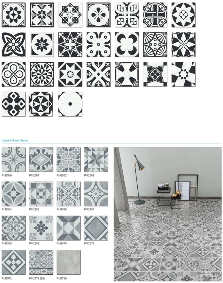 Restaurant garden 20 * 20 cm small size ceramic flower pattern wall tile and floor tile