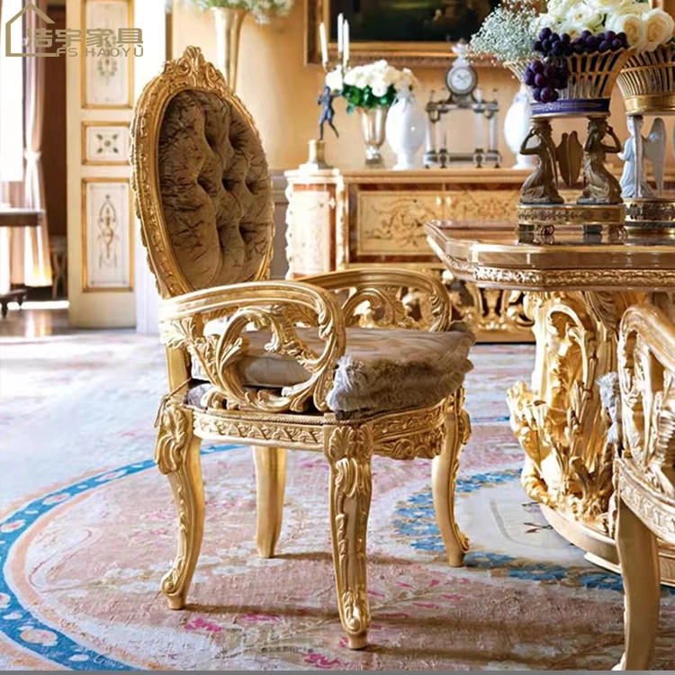 2022 French style Luxury Solid Wood Antique Carved long Dining table royal luxury dining room set