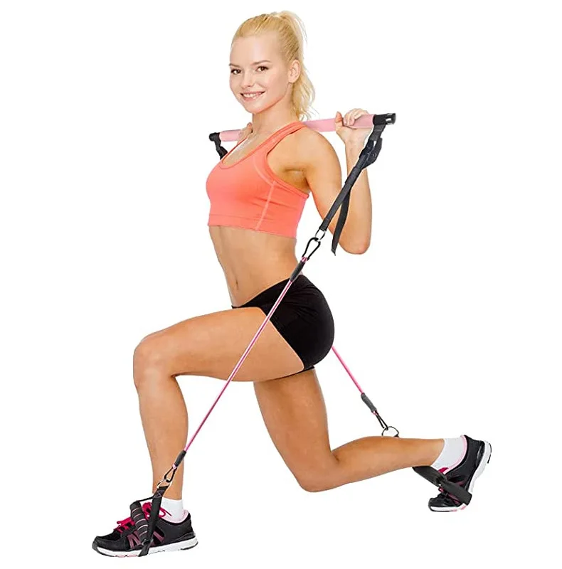 Home Gym Full System Body Leg Stretch Strap Workout Equipment Training Yoga Portable Pilates Bar Kit Fitness Resistance Bands