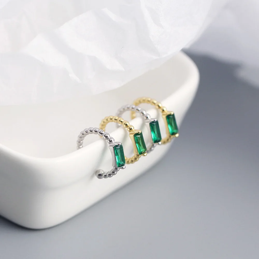 Women 925 Sterling Silver Beaded Emerald Diamond Ear Cuff Earrings Fashion