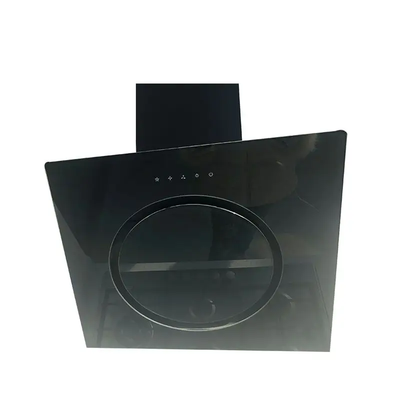 Auto open black glass slant home range hood