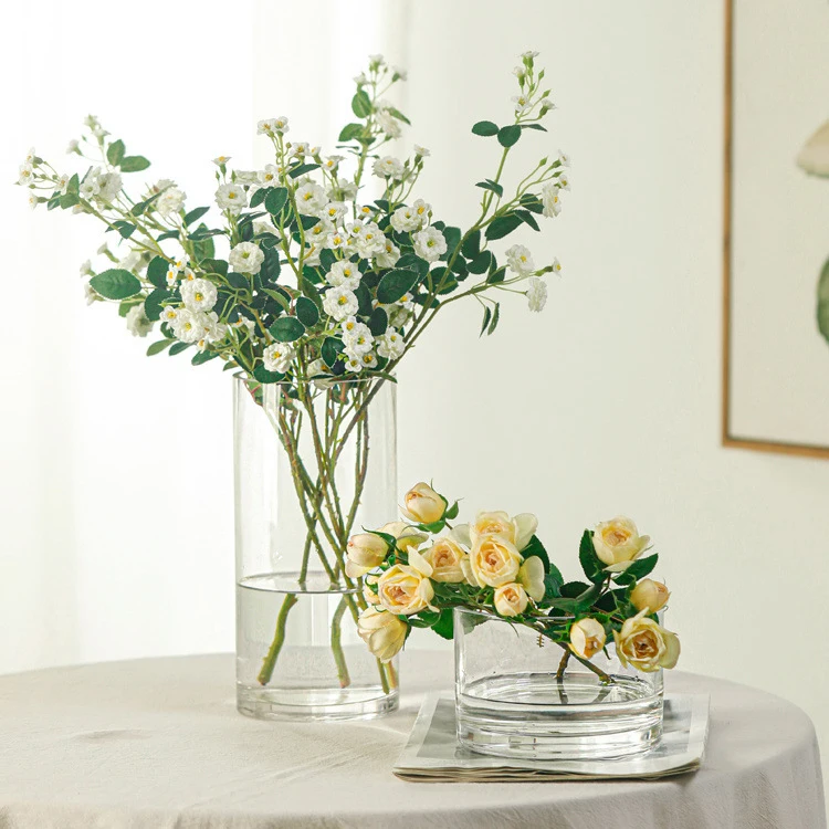 wholesale cylinder crystal glass flower vase in bulk large glass vase flower for wedding centerpiece
