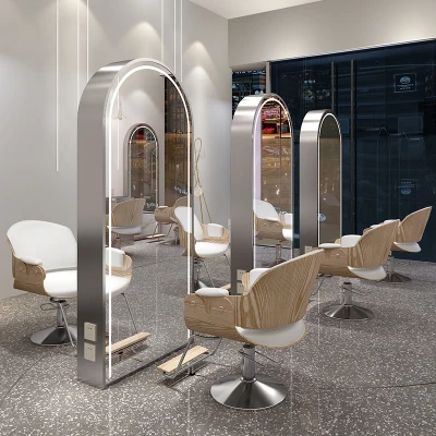Modern New Barber Shop Mirror with LED Lamp Floor Full Body Hairdressing Mirror Hair Salon Barber Shop Special Mirror
