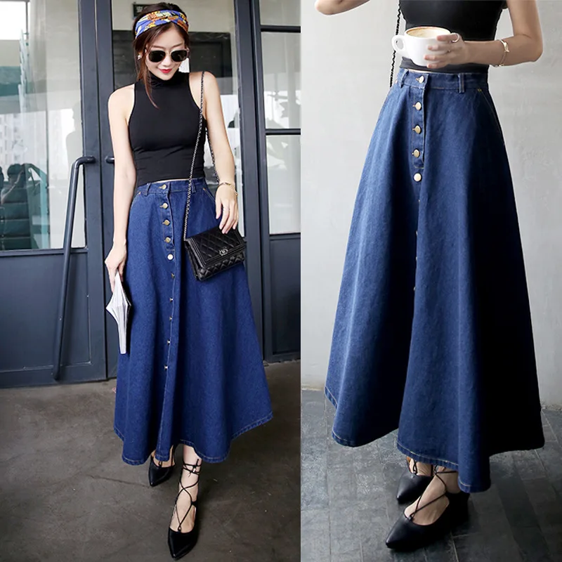 Wholesale Fashion Casual High Waist Jeans Skirts Long A Line Denim Skirts for Women