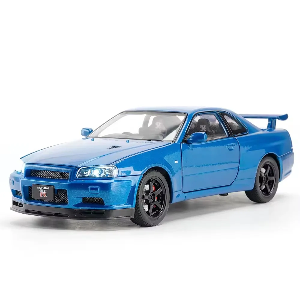 1:24 GTR R34 Car Model Diecast Pull Back Toy Car with Light and Sound Alloy Toys Diecast Toys Car Model for Kids