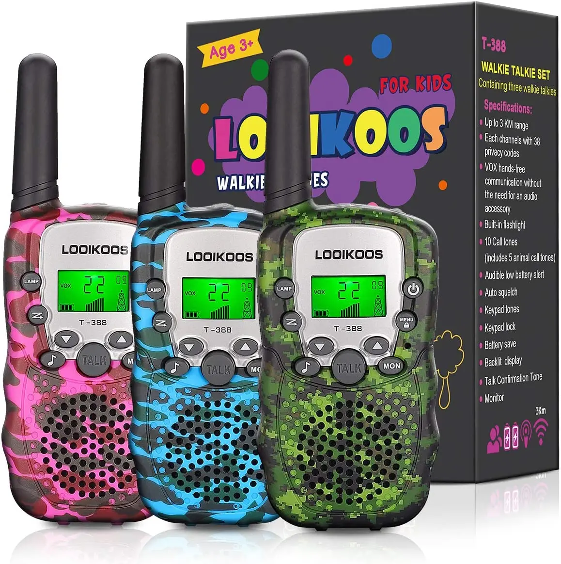 Walkie Talkies for Kids, 3 KM Long Range 2 Way Radio Kids Toy Gifts for Boys and Girls