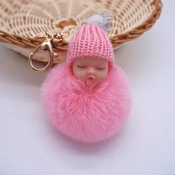 Индивидуальные буфами на рукавах с кроличьим мехом Спящий ребенок помпонами брелок для женщин сумка Шарм украшения