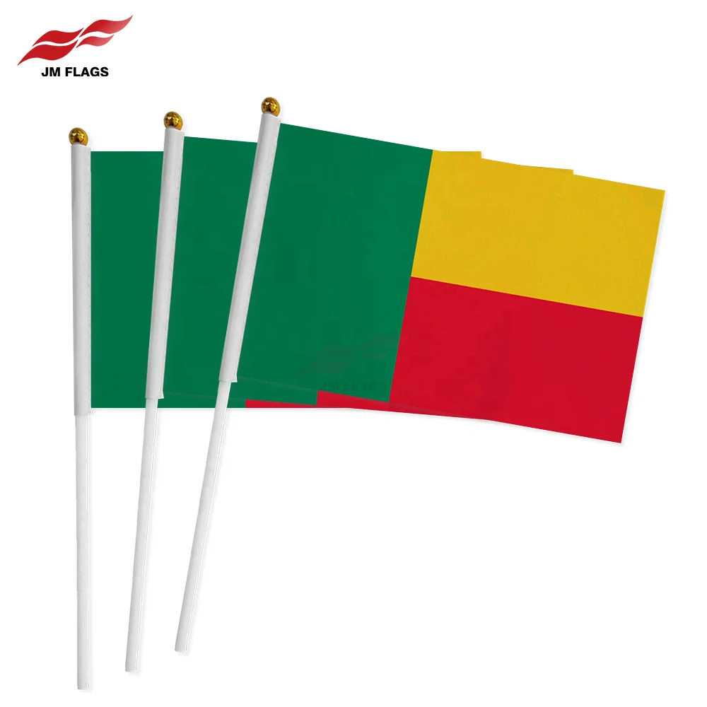 Wholesale Benin Hand Held Flags Hand Flag National Day Festival Decoration Polyester Benin Stick Flags