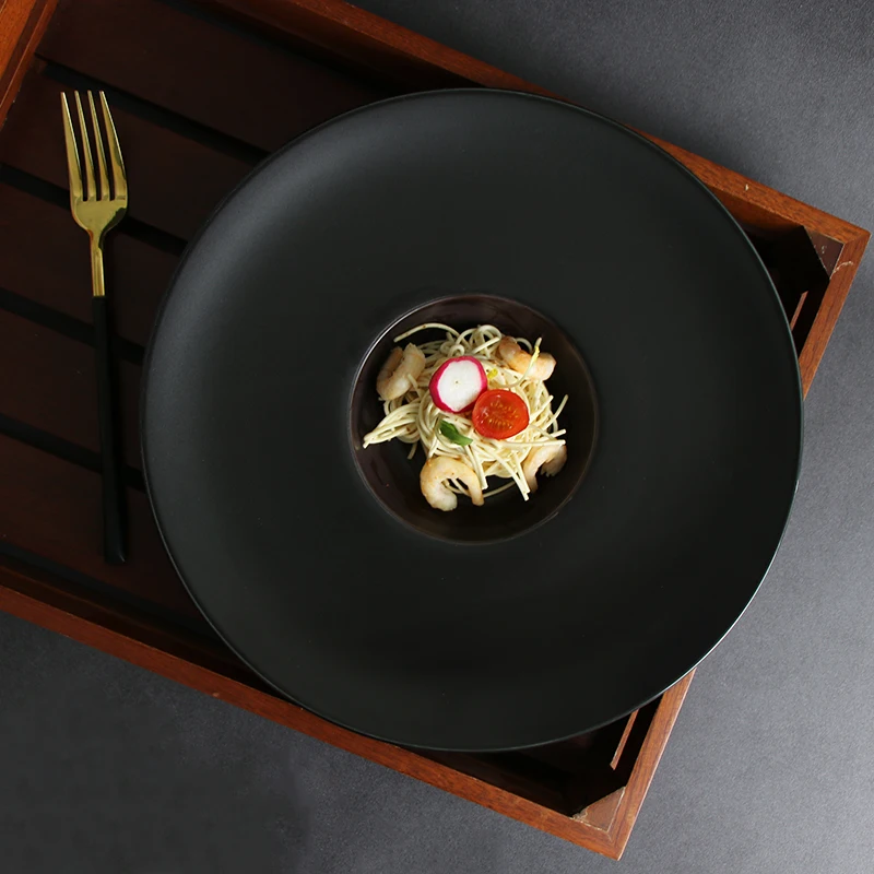 Wholesale Black Ceramic Pasta Soup Plate Porcelain Soup Dinner Plates Round Bulk Ceramic Plate Tableware