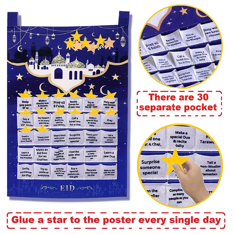 2023 Eid Mubarak Countdown for Kids 30 Days Advent Poster Decorations Home Wall